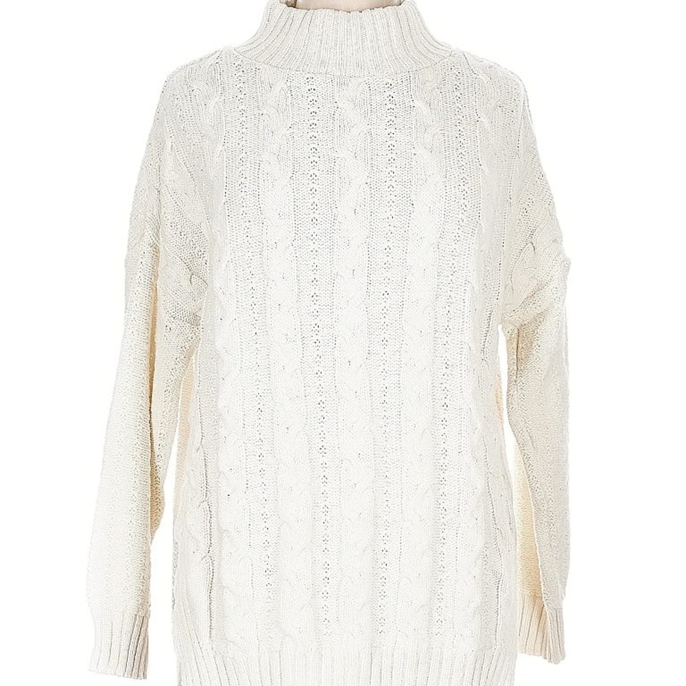 Cotton Country by Parkhurst Women's Cable Knit Turtleneck Sweater - Ivory
